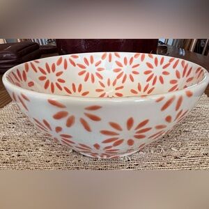 Pottery Barn Ceramic Bowl with Orange Floral Motif 8”Diameter